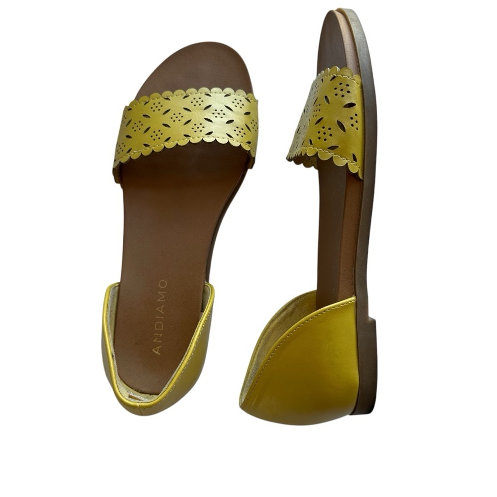 Andiamo Yellow Laser-Cut Sandal Woman’s Size 8 Slip On Wide Cross Strap - Picture 5 of 8